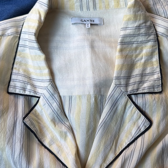 Ganni Bergamot Silk Yellow Striped Pajama Top 36 Rare - Picture 5 of 6